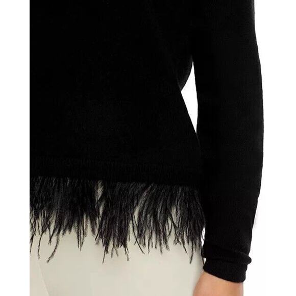 C by Bloomingdale's Black Ostrich Feather Trim Cashmere Crewneck Sweater Sz S - Picture 8 of 15